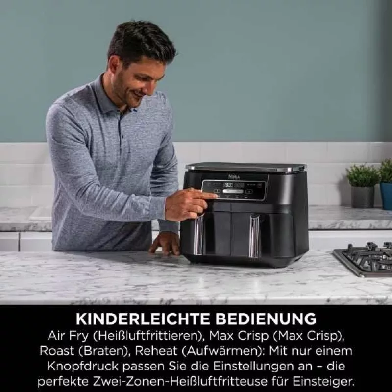 Fritadeira Ninja AF200EU dupla 7,6 L autónoma 2400 W fritadeira de ar quente preto