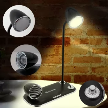 Candeeiro de mesa Tellur TLL151361 com carregador sem fios Qi e altifalante Bluetooth, iluminação ajustável