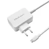 Qoltec 51039 adaptador de corrente 65 W USB-C PD, 5–20,3 V, 2–3,25 A, cabo USB-C integrado, branco