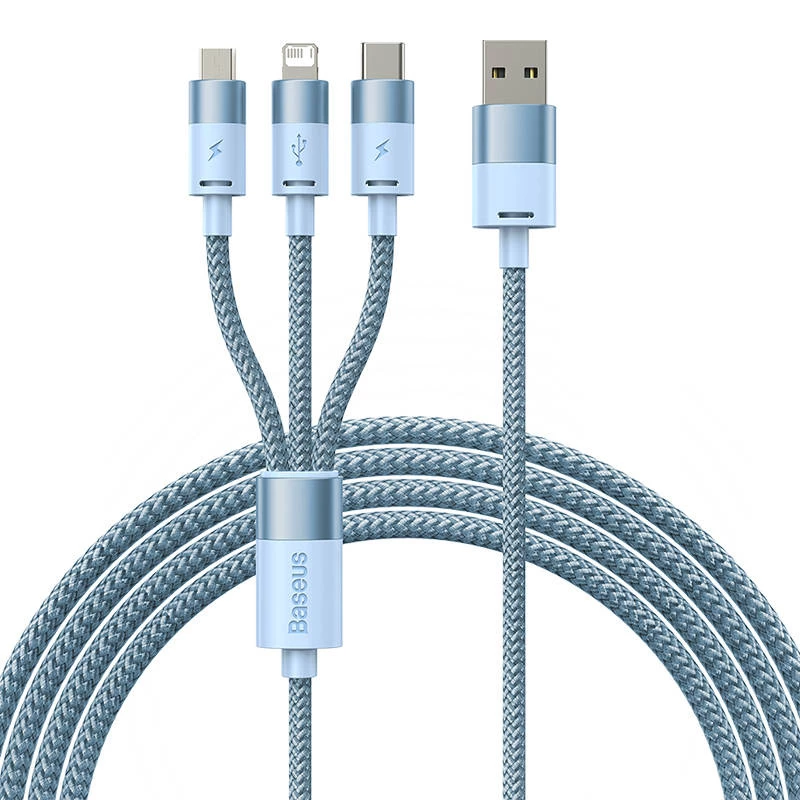 Cabo USB 3em1 Baseus StarSpeed Series, USB-C + Micro + Lightning 3,5A, 1,2m (Azul)