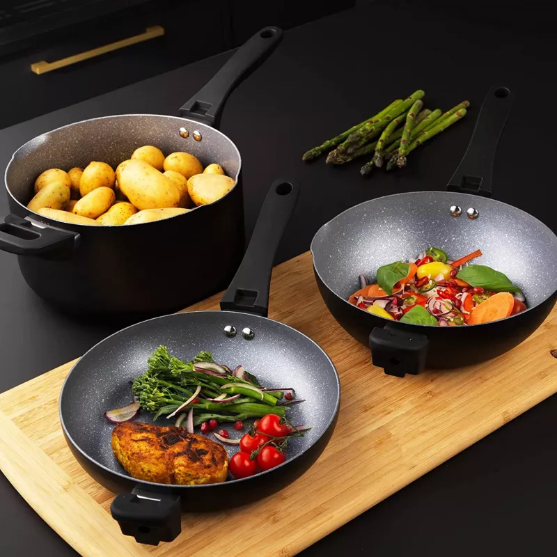 Conjunto de panelas Russell Hobbs RH01840EU7 – 4 peças empilháveis, marmorizado metálico