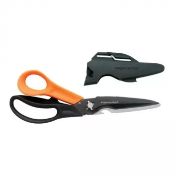 Tesoura de cozinha Fiskars Multiscissor Cuts + More 1000809 — cabo preto, detalhes laranja