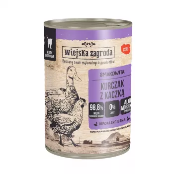 Alimento húmido para gatos wiejskazagroda frango com pato 400 g – adulto, sem glúten, 78,7 % humidade