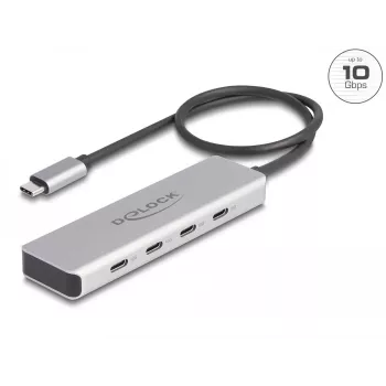 Hub DeLOCK USB Type-C 10 Gbps 4 portas Alumínio Cinzento