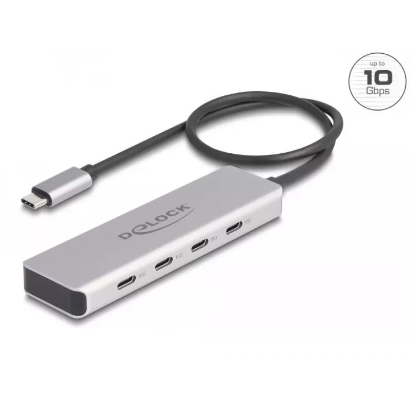 Hub DeLOCK USB Type-C 10 Gbps 4 portas Alumínio Cinzento
