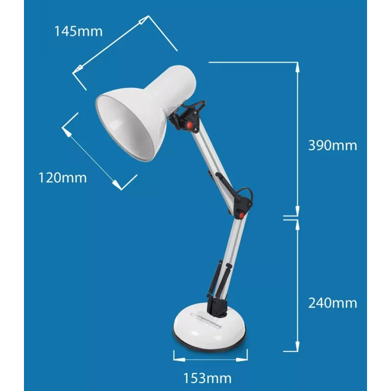 Candeeiro de mesa ESPERANZA AVIOR E27 12W LED, preto, altura ajustável, braço flexível, casquilho E27