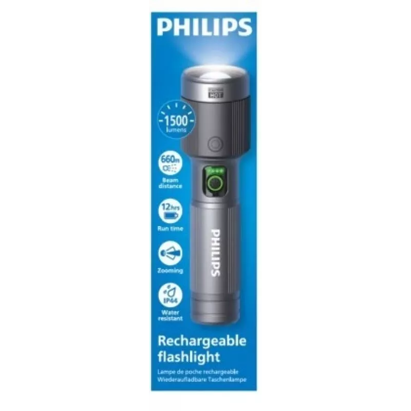 Lanterna Philips recarregável USB-C 1500 lm 2000 mAh