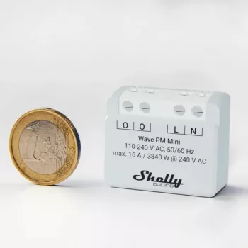 Interruptor inteligente Shelly Qubino Wave PM Mini cinzento, sem fios, 110–240 V, 16 A, 24–30 V DC, 868,4 MHz
