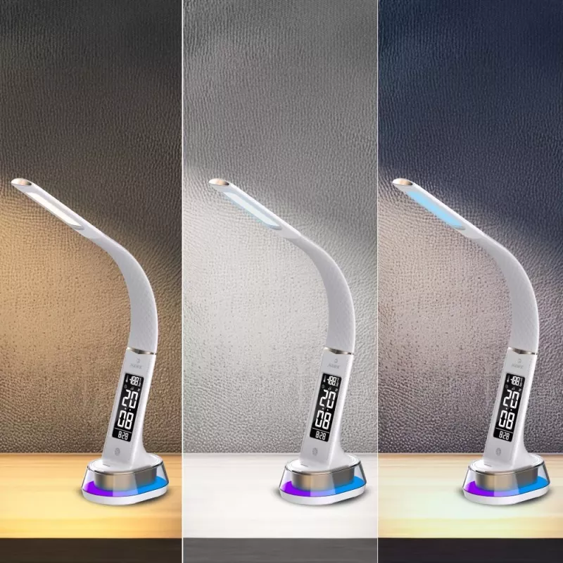 Candeeiro de secretária Hawk HW-LAMP05 branco LED ajustável — candeeiro de trabalho LED compacto com braço ajustável