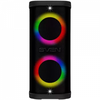 Altifalante portátil SVEN PS-950, preto, potência de saída 2x80W (RMS), TWS, Bluetooth, IPx4, FM, USB, microSD, ecrã LED, bateria de lítio
