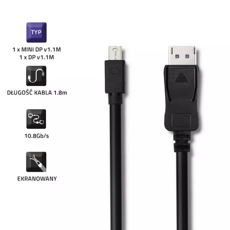 Cabo DisplayPort Qoltec 50434 1,8 m Mini DisplayPort preto