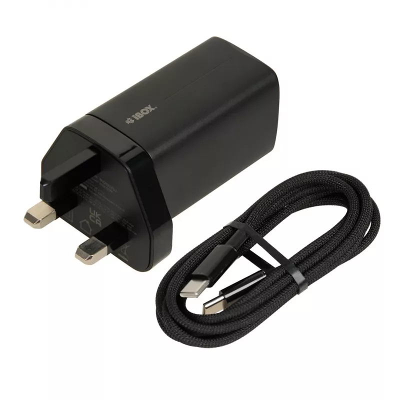 iBOX C-65 preto, carregador universal GaN 65 W com ficha UK
