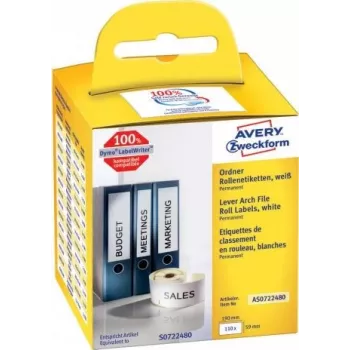 Avery Zweckform - Etiquetas retangulares de papel adesivo permanente para dossiês de arquivo - branco - 59 x 190 mm 110 etiqueta(s) (1 rolo(s) x 110) (AS0722480)