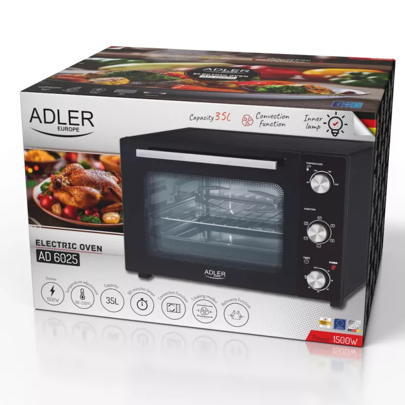 Forno elétrico Adler AD 6025 — capacidade 35 L, 1500 W, preto