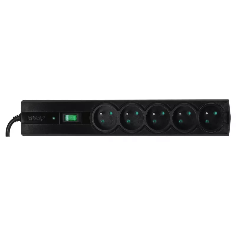 EVER Classic T/LZ09-CLA030/0000 protetor contra sobretensões, 5 tomadas, 3 m, 250 V, proteção para crianças, LED, preto