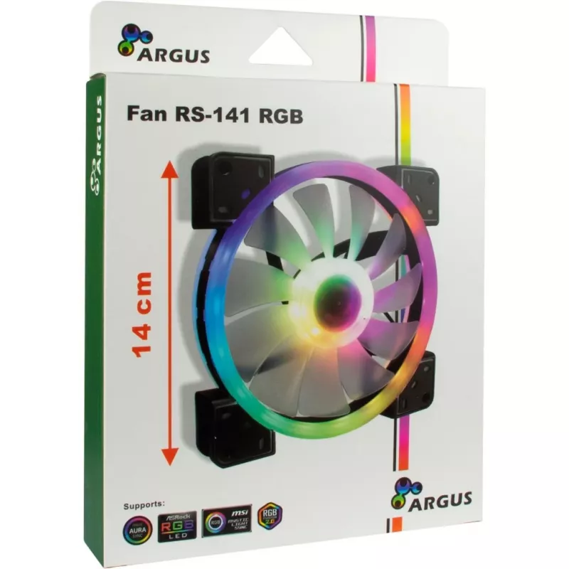 Inter-Tech 88885539 Argus RS-141 RGB ventoinha para caixa, 140x140x25 mm, 1200 rpm, preta