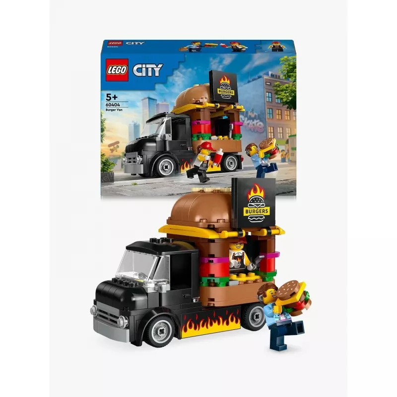 LEGO City Carrinha de Hambúrgueres Food Truck Brinquedo para rapazes e raparigas a partir de 5 anos, veículo de construção, conjunto de cozinha com minifigura de vendedor e acessórios