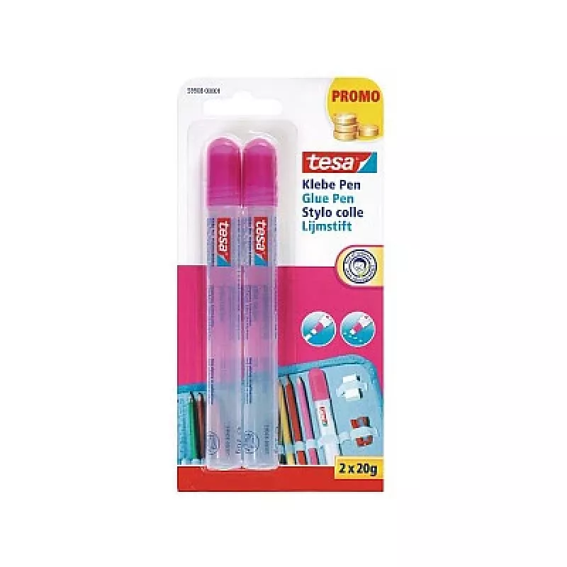 Cola em stick Tesa 59908-00001-04, 2 x 20 g sticks de cola recarregáveis