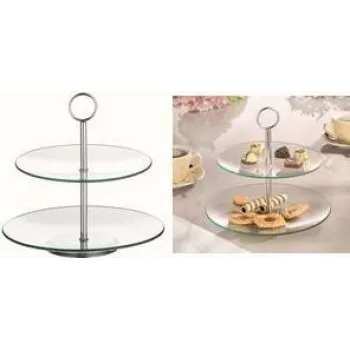 Suporte de bolo em vidro Esmeyer design de 2 níveis, modelo 199-618, vidro transparente