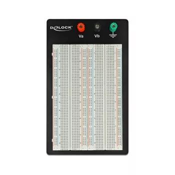 Placa de ensaio DELOCK 18314 — placa de prototipagem sem soldadura, metal/plástico, 109×165×1 mm, preto/branco
