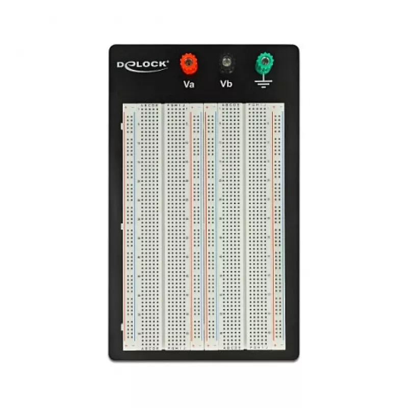 Placa de ensaio DELOCK 18314 — placa de prototipagem sem soldadura, metal/plástico, 109×165×1 mm, preto/branco