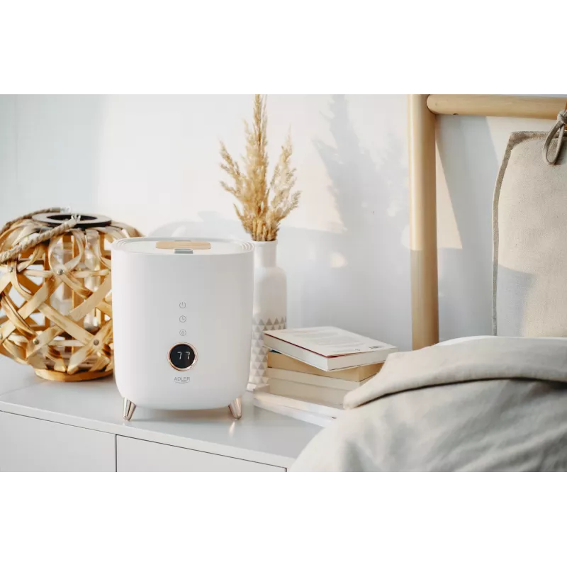 Humidificador ultrassónico Adler AD 7972 — depósito de 4 L, 300 ml/h, até 35 m², 23 W, branco
