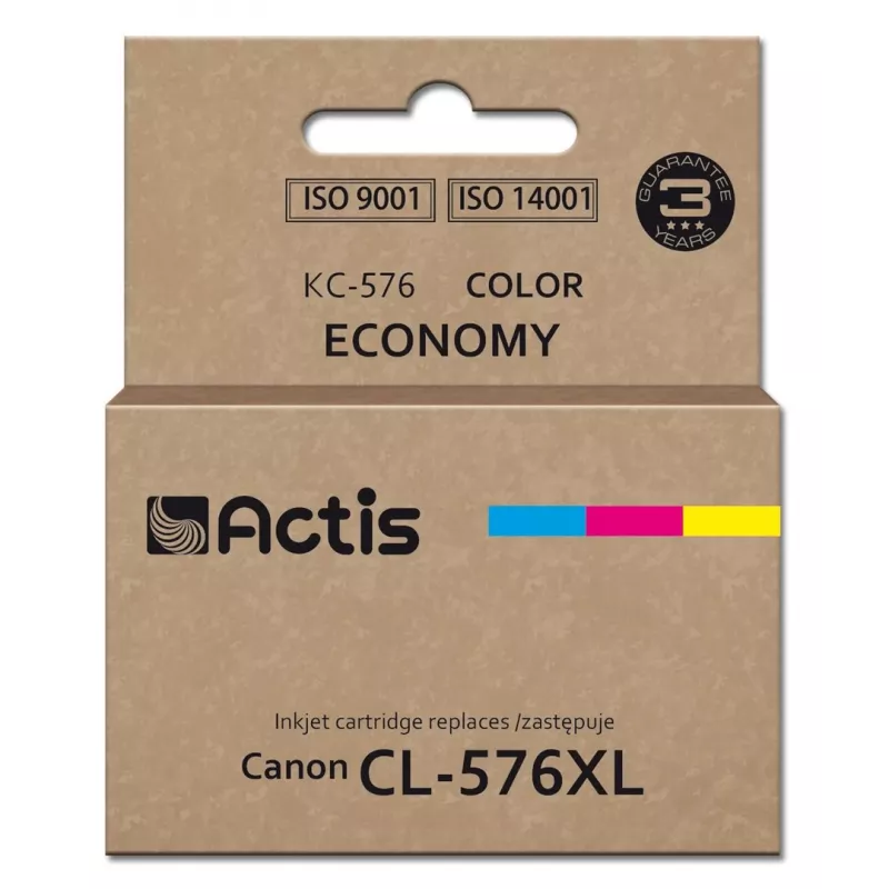 Tinteiro compatível ACTIS KC-576 para impressoras Canon — azul, vermelho, amarelo, 15 ml, rendimento padrão