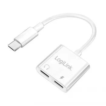 Adaptador de áudio USB-C LogiLink USB-C/M para 2x USB-C/F 60W PD branco