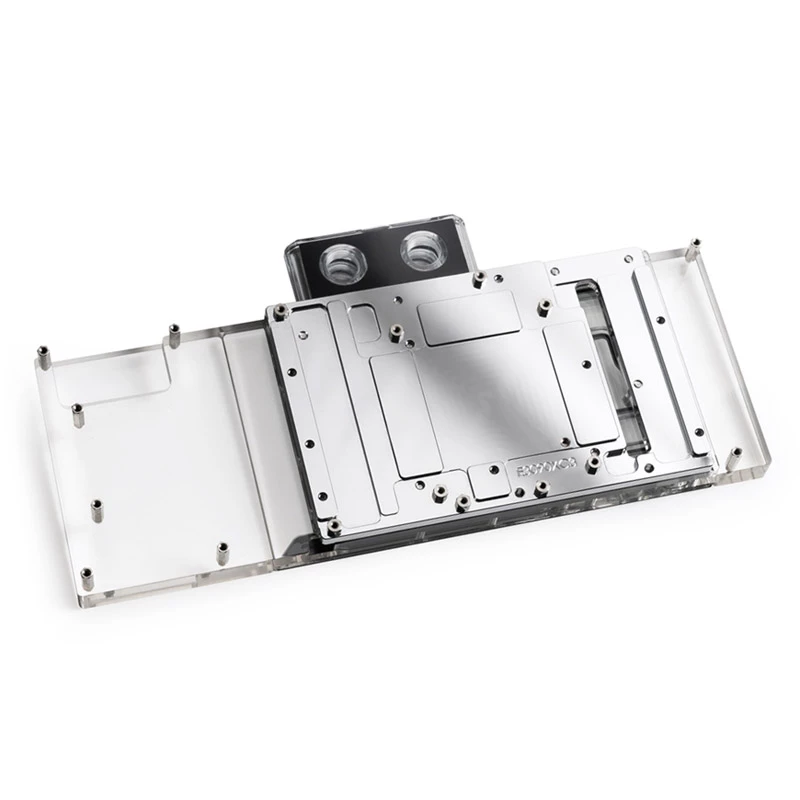 Bloco de água e backplate para GPUs BitsPower BP-VG3090EVXC3 — acrílico, cobre, aço cromado niquelado, 125,4 × 263,7 × 25 mm