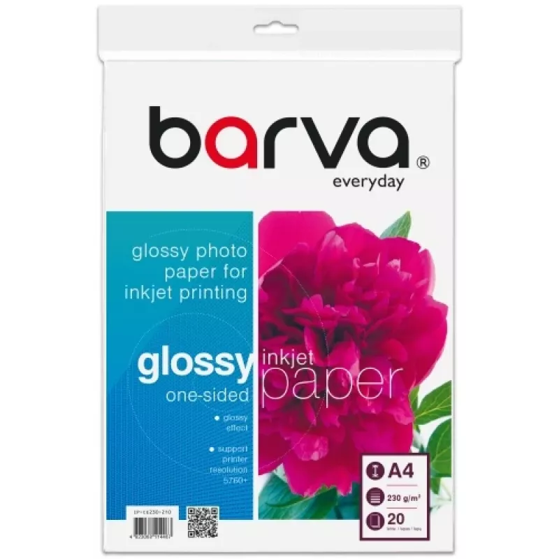 Papel fotográfico Barva (IP-CE230-210) Everyday Glossy 230 g/m², A4, 20 folhas