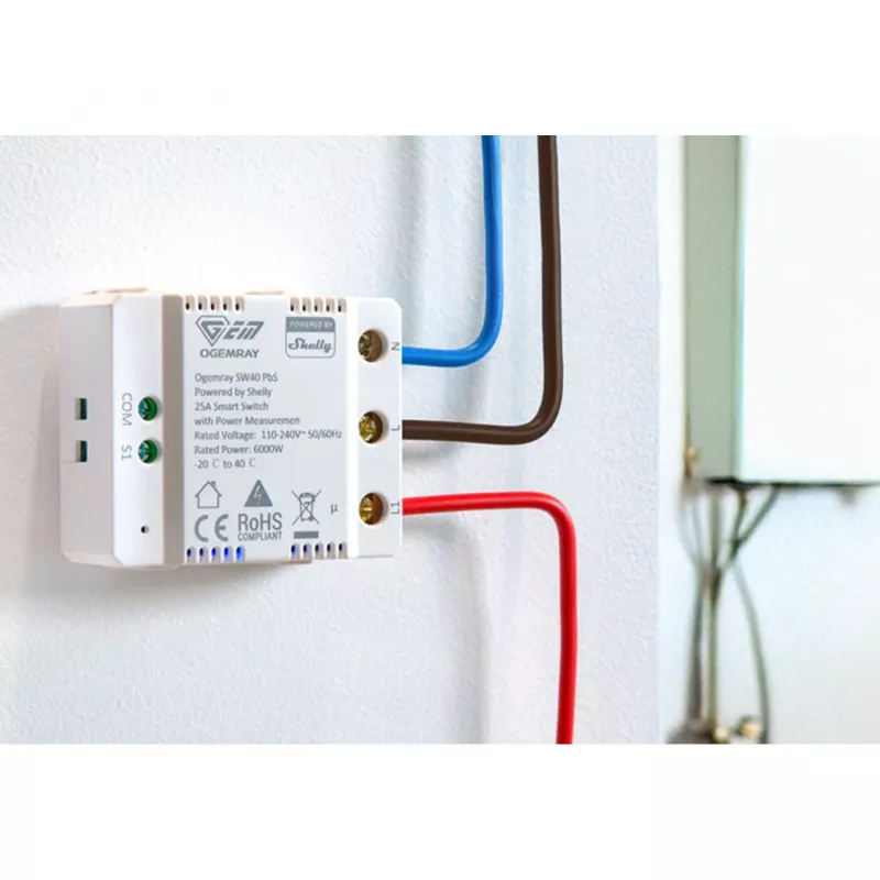 Relé inteligente Shelly Plug & Play PbS Ogemray 25A Relé para grandes aparelhos máx 25A Função de medição WLAN Lan BT