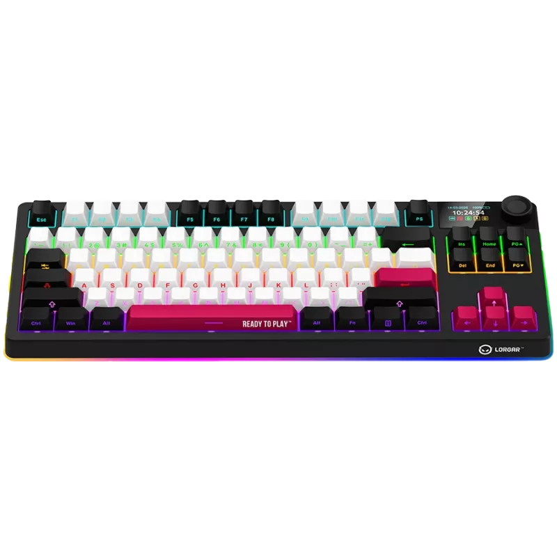 LORGAR KBP70TKLW, Teclado de gaming mecânico TKL sem fios Pro, preto/vermelho, layout EN
