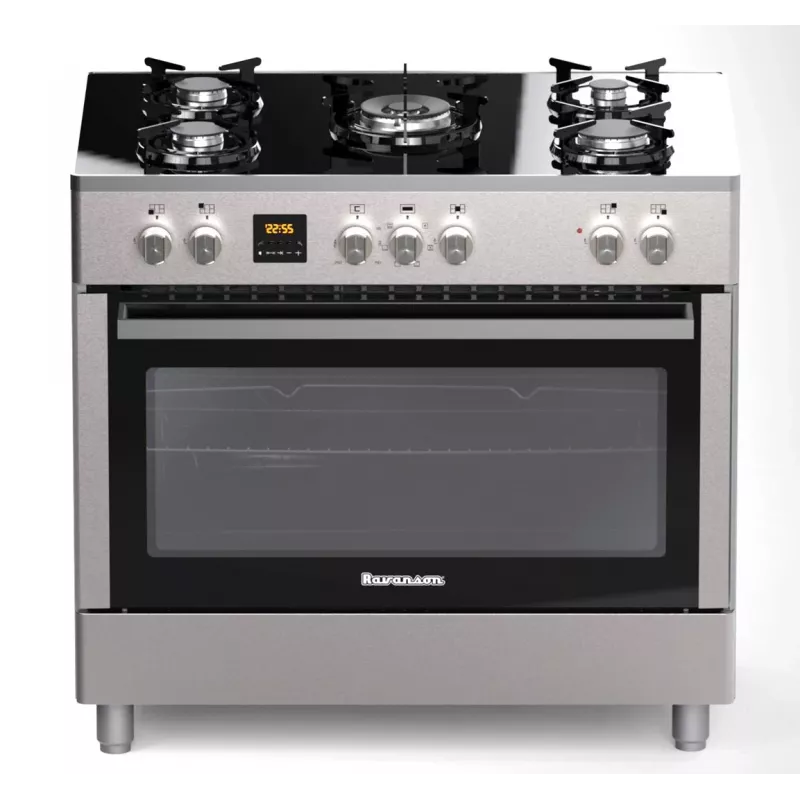 Fogão misto a gás e elétrico de instalação livre Ravanson KWGE-K90, 5 zonas de cozedura, 90 cm, inox