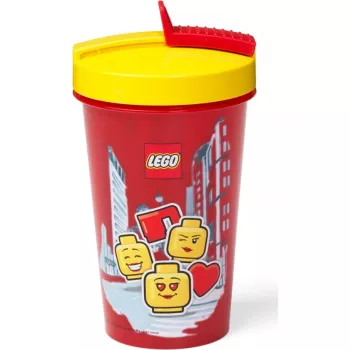Copo com palhinha Room Copenhagen LEGO Iconic Girl Bright Red 500 ml (vermelho/amarelo)