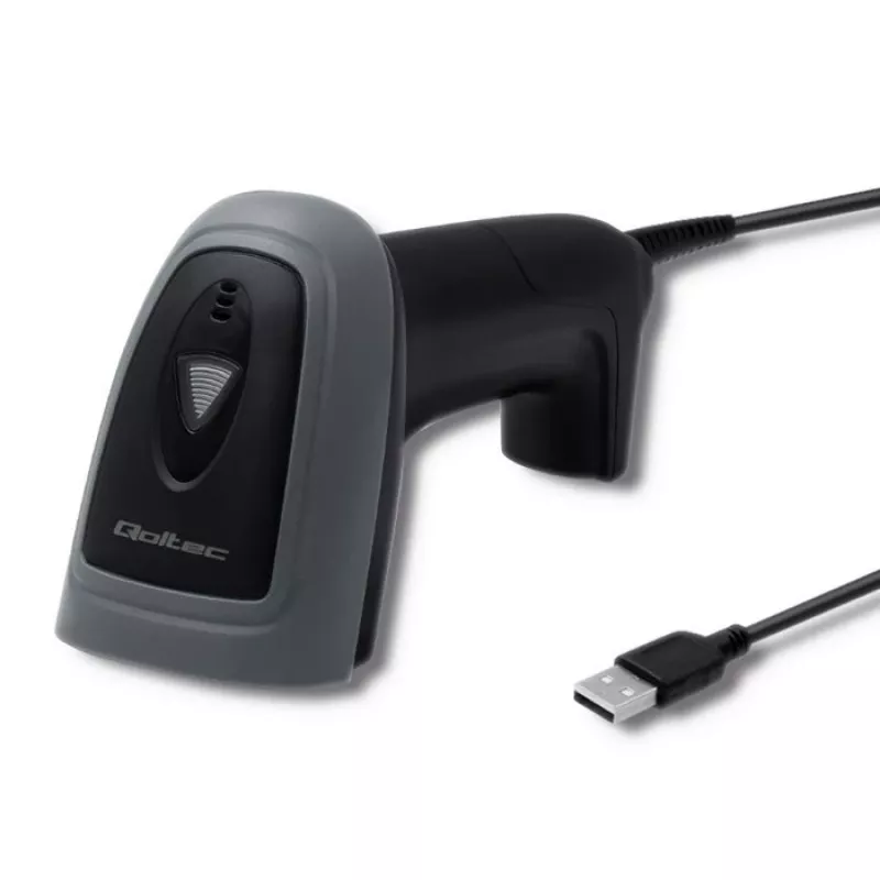 Leitor de códigos de barras manual QOLTEC 50863 — leitor 1D/2D, USB com fios, sensor LED, preto, 5V, cabo de 1,8 m
