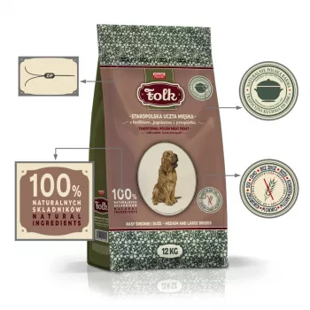 FOLK raças médias e grandes tradicional festim polaco de carne com coelho, borrego e codorniz - comida seca para cães - 12kg