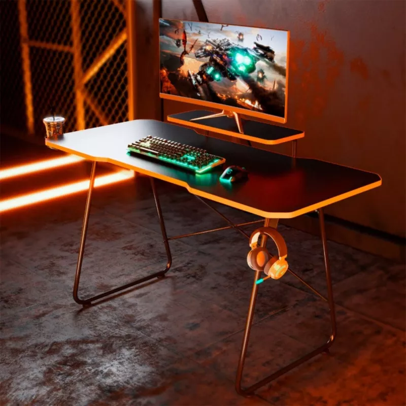Secretária gaming Maclean NanoRS com prateleira para monitor máx. 50 kg altura 850 mm Preto RS170, mesa gaming, preto