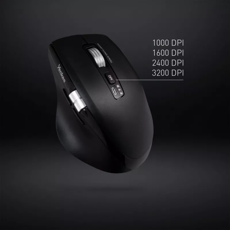 Rato sem fios YENKEE SPIN DUAL 2095BK — rato ótico compacto de modo duplo, modelo YMS 2095B SPIN