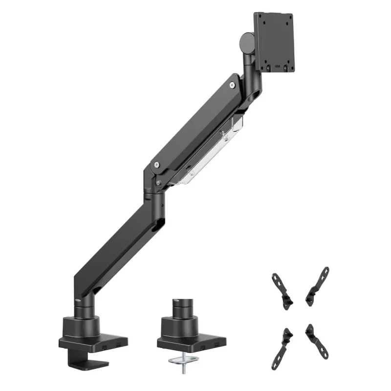 Suporte de monitor de braço duplo Maclean MC-968 com mola a gás 17-57 27 kg carga pesada estável totalmente articulado suporte VESA máx. 200x200