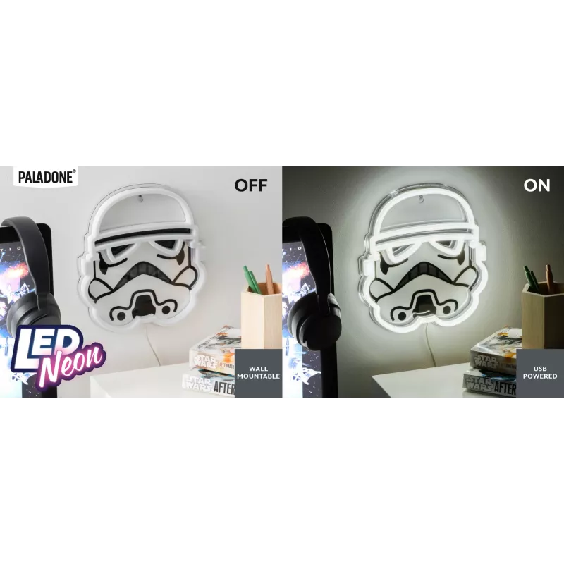 Luz néon LED de parede Paladone Stormtrooper modelo PP14595SWVN, iluminação decorativa Star Wars