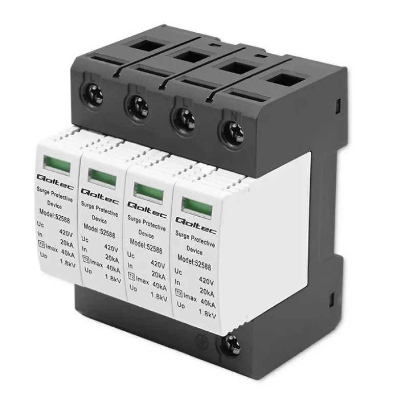 Protetor contra sobretensões QOLTEC 52588 AC 4P 420V T2 C — para-raios AC de 4 polos, 420 V, Tipo 2