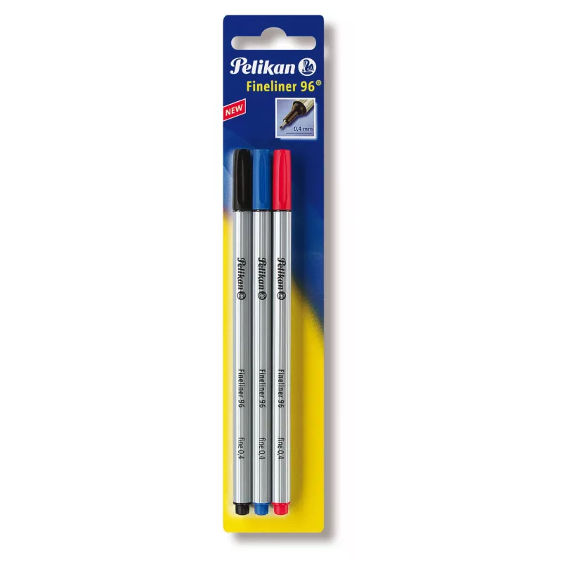 Caneta fineliner Pelikan 96 Fine preto azul vermelho 3 unid. 0,4 mm