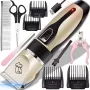 Máquina de tosquiar para cuidados de animais Extralink PETS sem fios para cães e gatos com 4 pentes de encaixe, escova, tesoura e lima de unhas