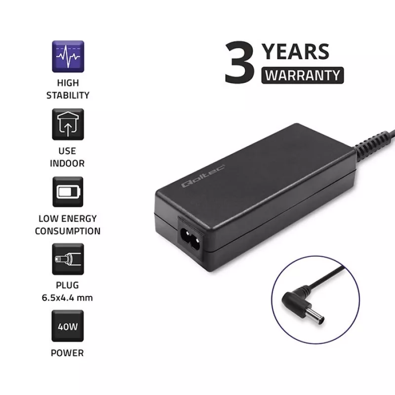 Qoltec 51775 adaptador de corrente CA para monitores LG, 40 W, 19 V 2,1 A, ficha de 6,5x4,4 mm