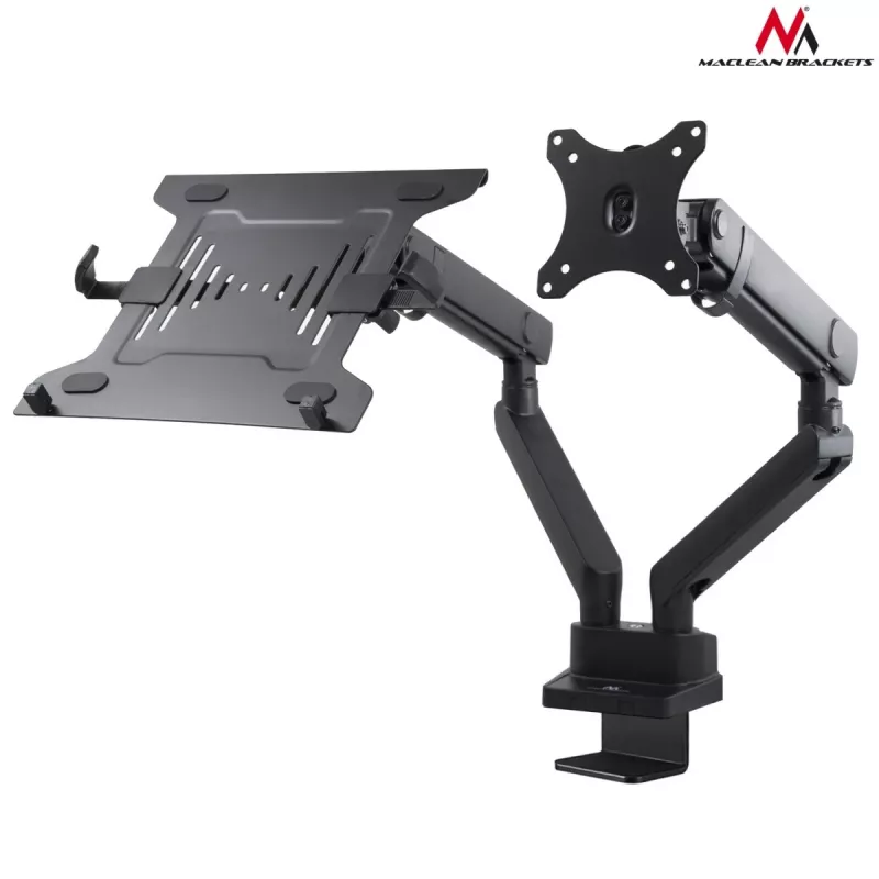 Suporte de mesa duplo para monitor e portátil MACLEAN MC-813 para ecrãs 17–32 polegadas, VESA 75x75/100x100