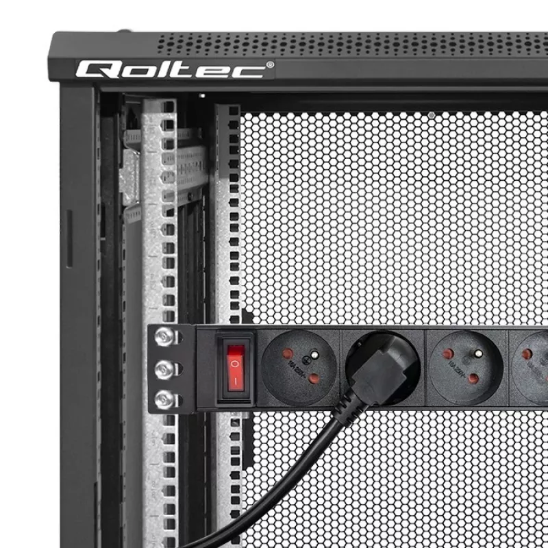 PDU de alumínio Qoltec para RACK 10'' | 1U | 16A | 4xFRANCESA | 1,8m