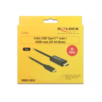 Adaptador de cabo de vídeo DeLOCK 85292 USB Type-C para HDMI 3m preto