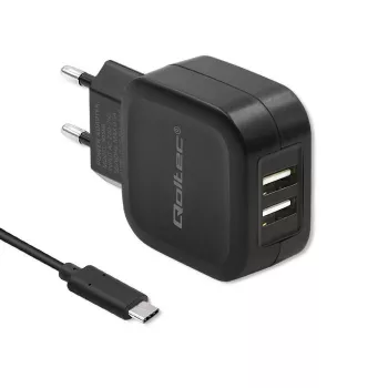 Carregador Qoltec 50188 para dispositivos móveis portátil, smartphone, smartwatch, tablet, telefone, universal preto AC, DC interior