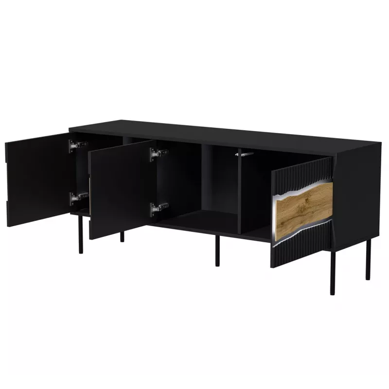Móvel de TV cama meble INSERTO 3D 143,5x40x61,5 cm preto com LED, tampo em aglomerado