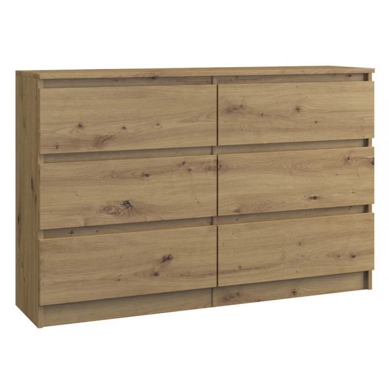 Cómoda Top e shop M6 120 ARTISAN, aspeto carvalho, 6 gavetas, 1200×300×770 mm